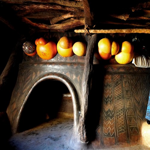 Interior with Arched Doorway Tiebele Murals